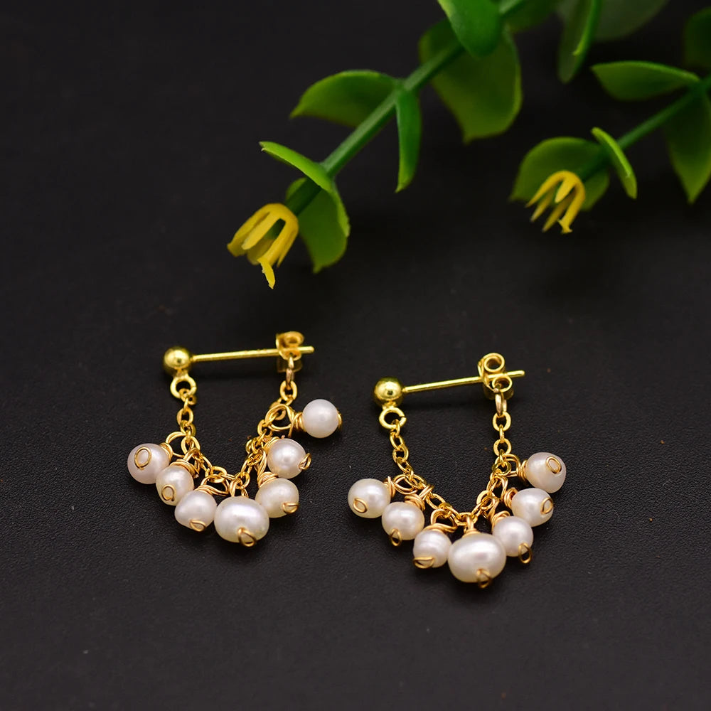 New Jewelry Yiwu Wholesale Gold Plated Natural Pearl Earings Jewelry Women Korean Wholesale Bulk 18K Gold Plated Jewelry