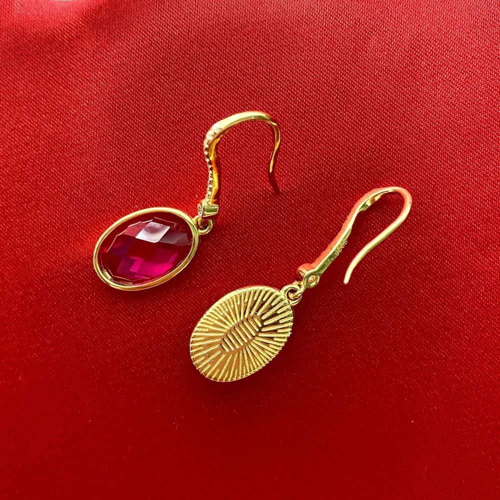 MUSHAN Jewelry Factory European and American 925 Silver 3 Carat Fashionable and Elegant Earrings 8*12 Lab Grown Red Gemstone
