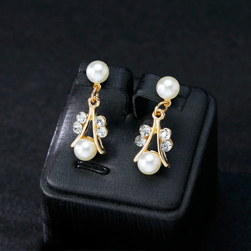RFJEWEL Bridal Jewelry Necklace Earrings Bracelet Set Plated for Wedding Dress Gold with Pearl Stone Cheap Price Luxury Romantic