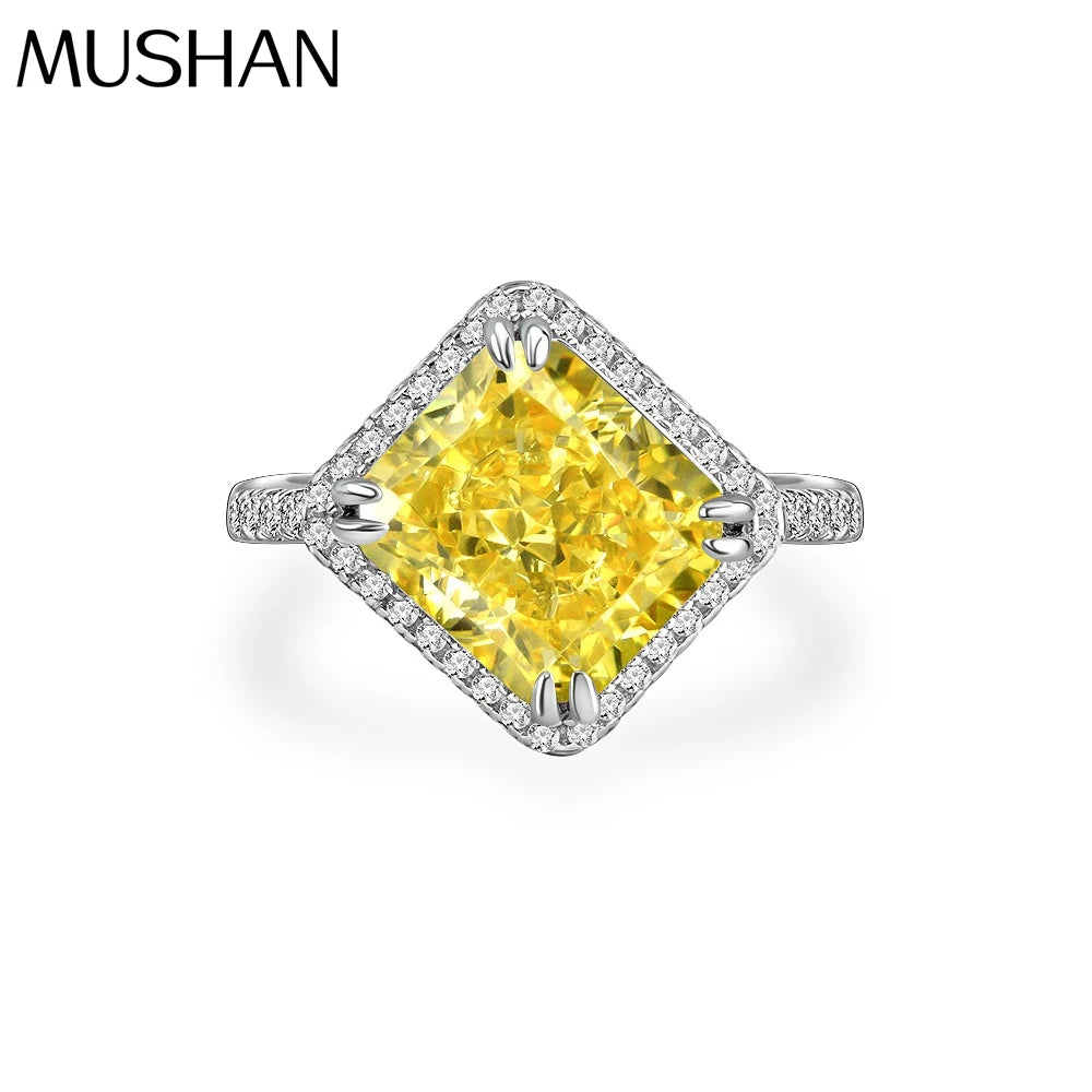MuShan Jewelry Factory 8Carat Diamond Yellow 9*10 Ice Flower Cut European and American High Carbon Diamond Ring S925 Silver Ring