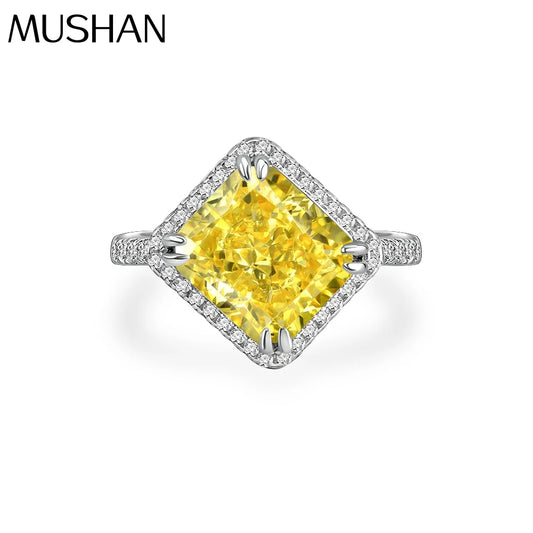 MuShan Jewelry Factory 8Carat Diamond Yellow 9*10 Ice Flower Cut European and American High Carbon Diamond Ring S925 Silver Ring