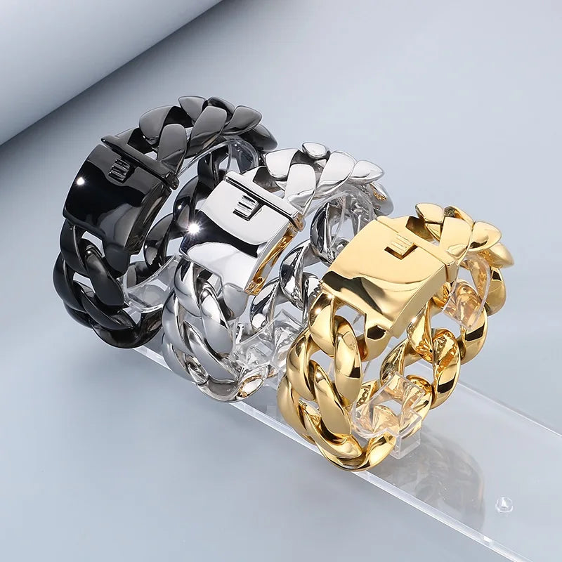 KALEN Vintage Men Hip-Hop Stainless Steel Fashion Jewelry Bracelets Cuban Link Chain Bracelet