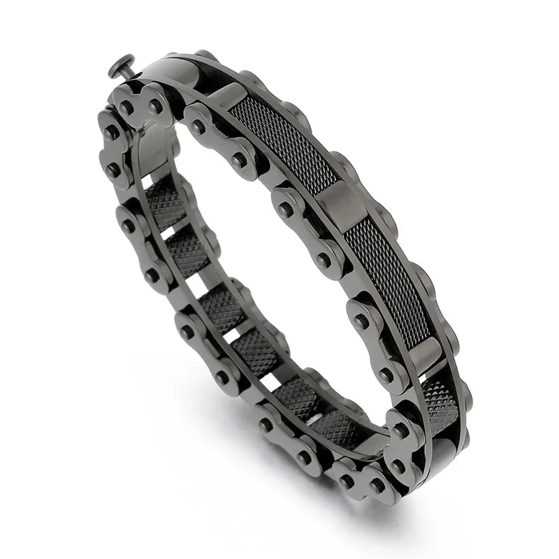 KALEN Casual Gold/Silver/Black Stainless Steel Biker Chain Open Bangle Bracelet