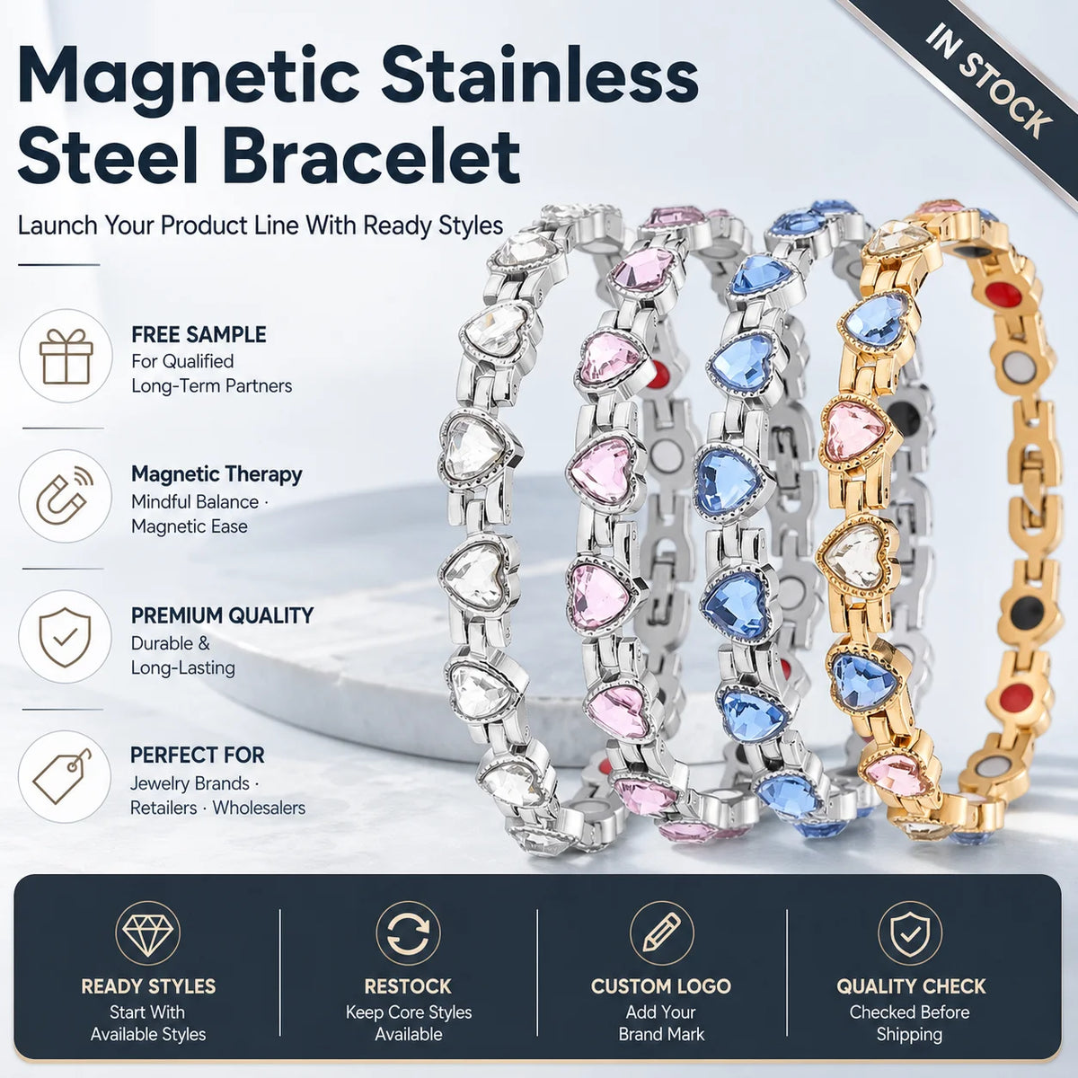 NewLife - Magnetic Heart-Cut Gold-Tone Link Bracelet