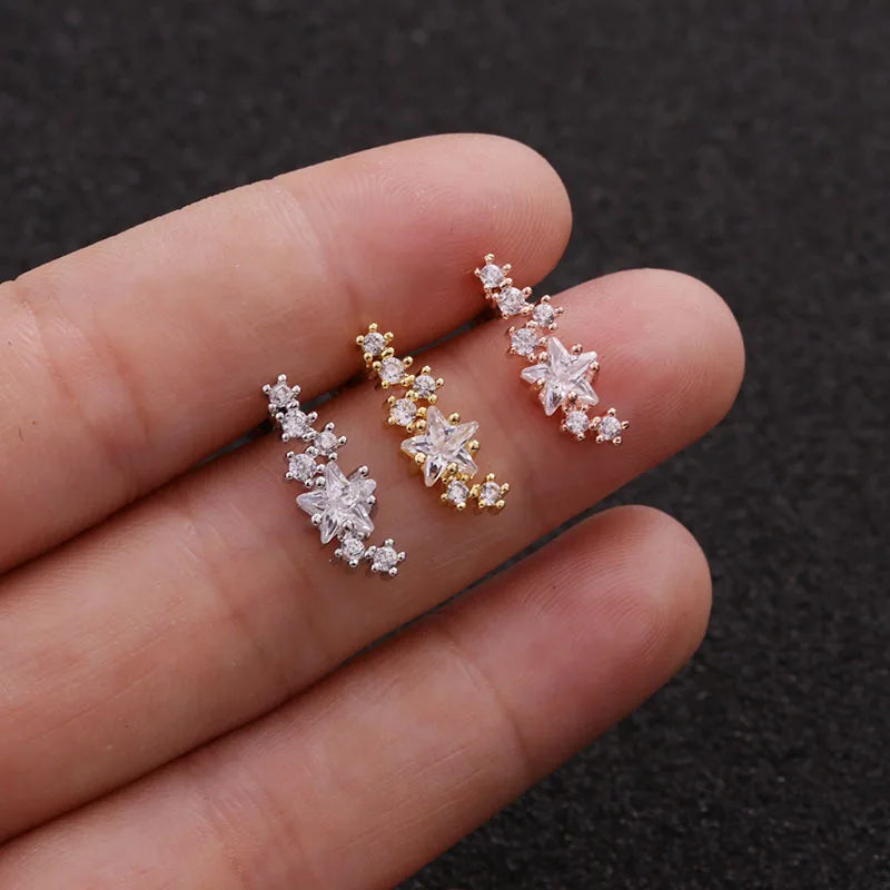 S&S 18K Gold Plated Zircon Stud Earrings | Stainless Steel Ear Bone Nail | S&S Collection