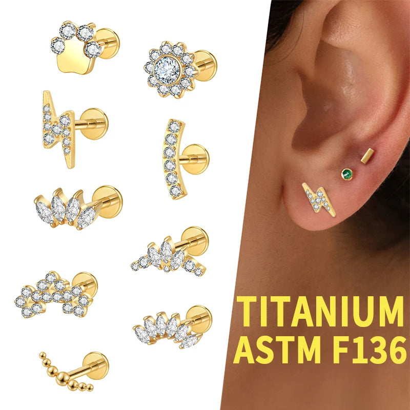 S&S ASTM F136 Titanium 18K Gold Labret Stud | Zircon | 5 Designs