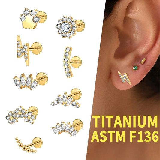 S&S ASTM F136 Titanium 18K Gold Labret Stud | Zircon | 5 Designs