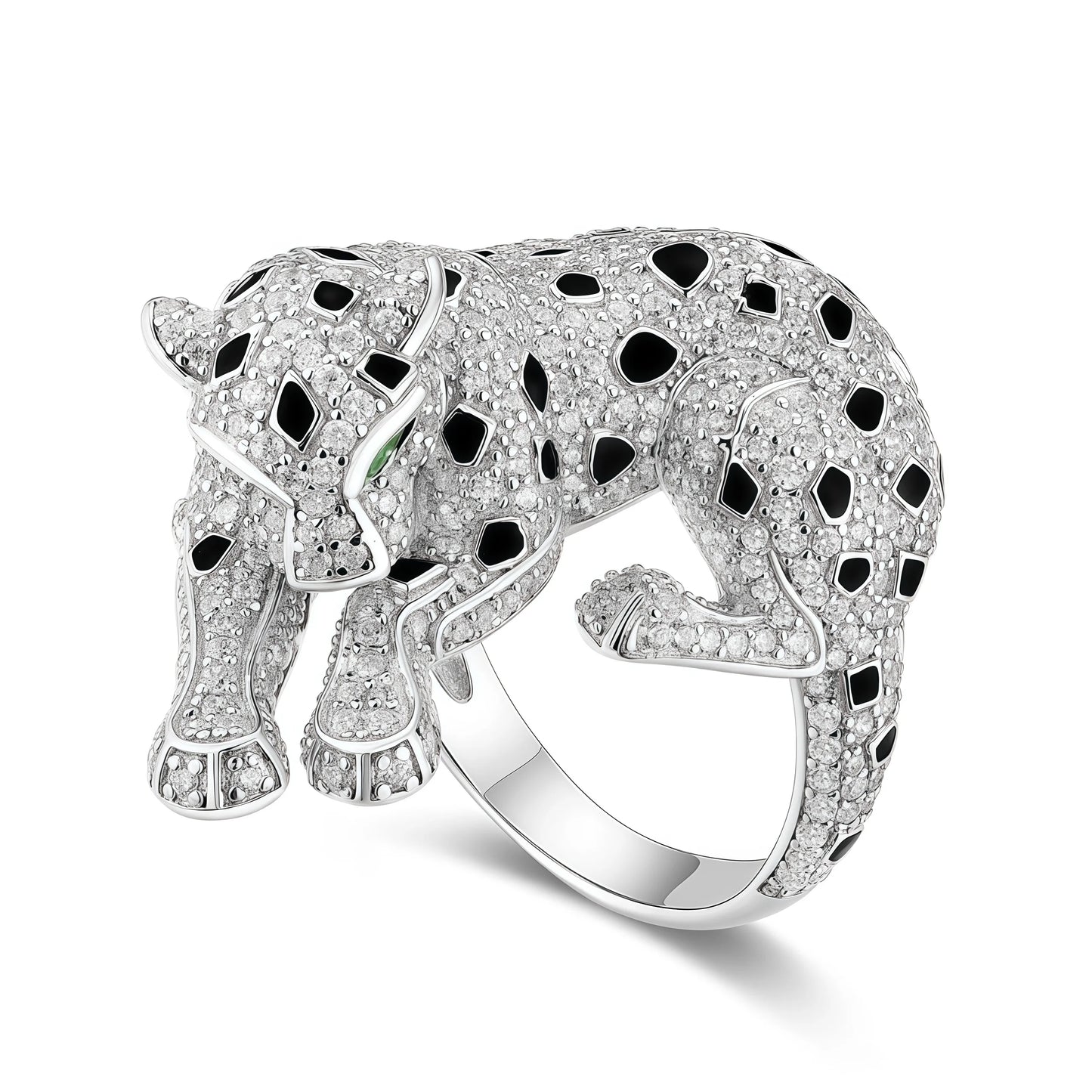 MUSHAN Jewelry Factory 925 Sterling Silver Ring Wedding Band Green Gemstone High Carbon Diamond Enamel Leopard Rings Jewelry