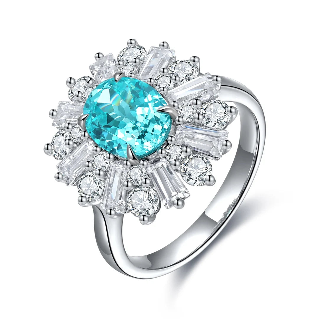 Gemfiori S925 Silver Cultured Paraiba Ring Main Stone: 3.06CT Side Stones: 3.981CT Total Weight: 5.4g