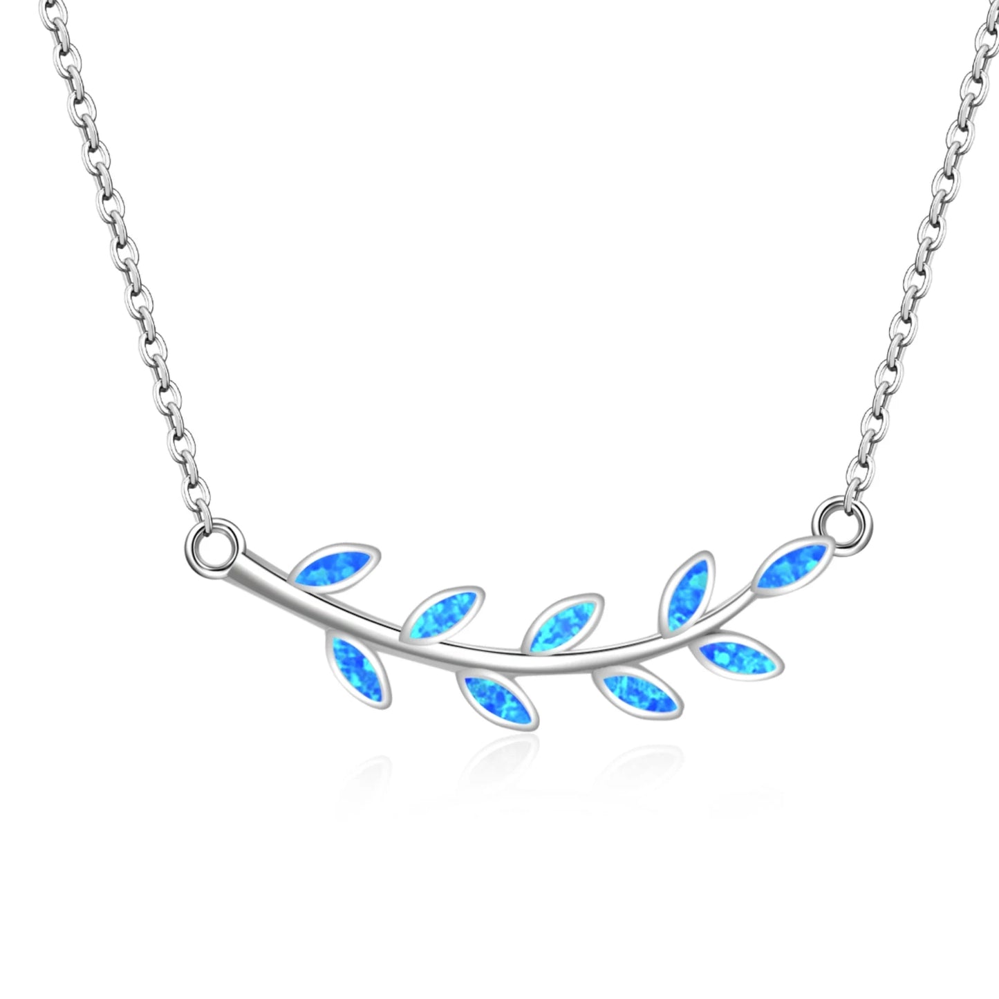 Aobao Silver Plated Copper Alloy Opal Leaf Necklace with Box Chain Christian Design for Women's Anniversary Gift