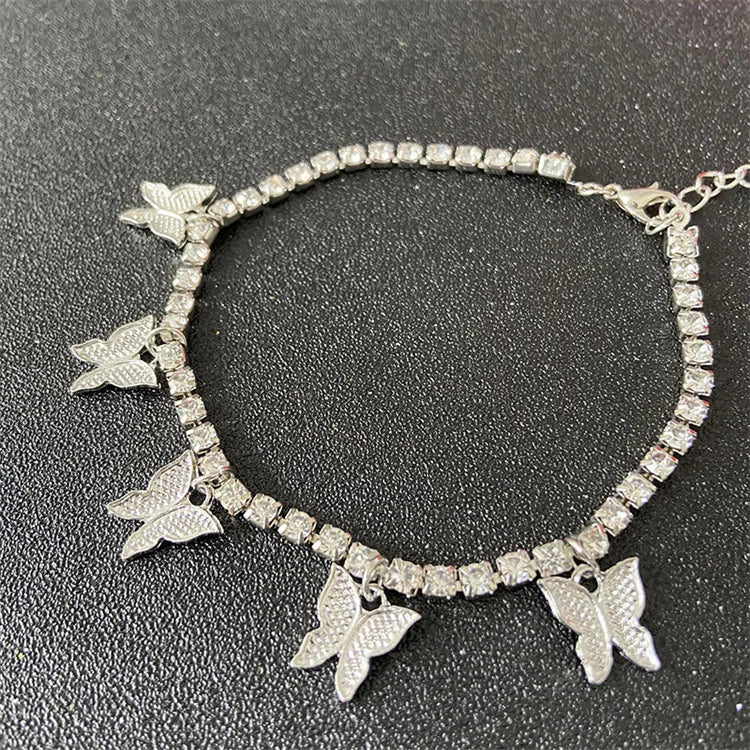 Wholesale Fashion Jewelry Anklet Bracelet Diamond Foot Cuban Link Chain Tennis Butterfly Anklet for Women