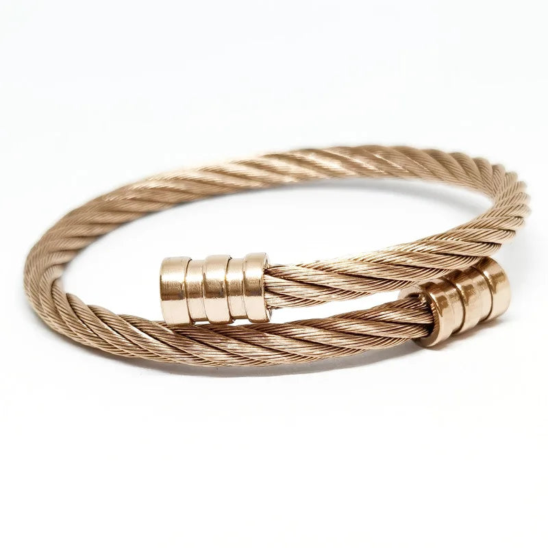REBEL Men's Stainless Steel Punk Style for Bracelet Silver Gold Rose Gold Black-Square Head Braided Design Fashionable