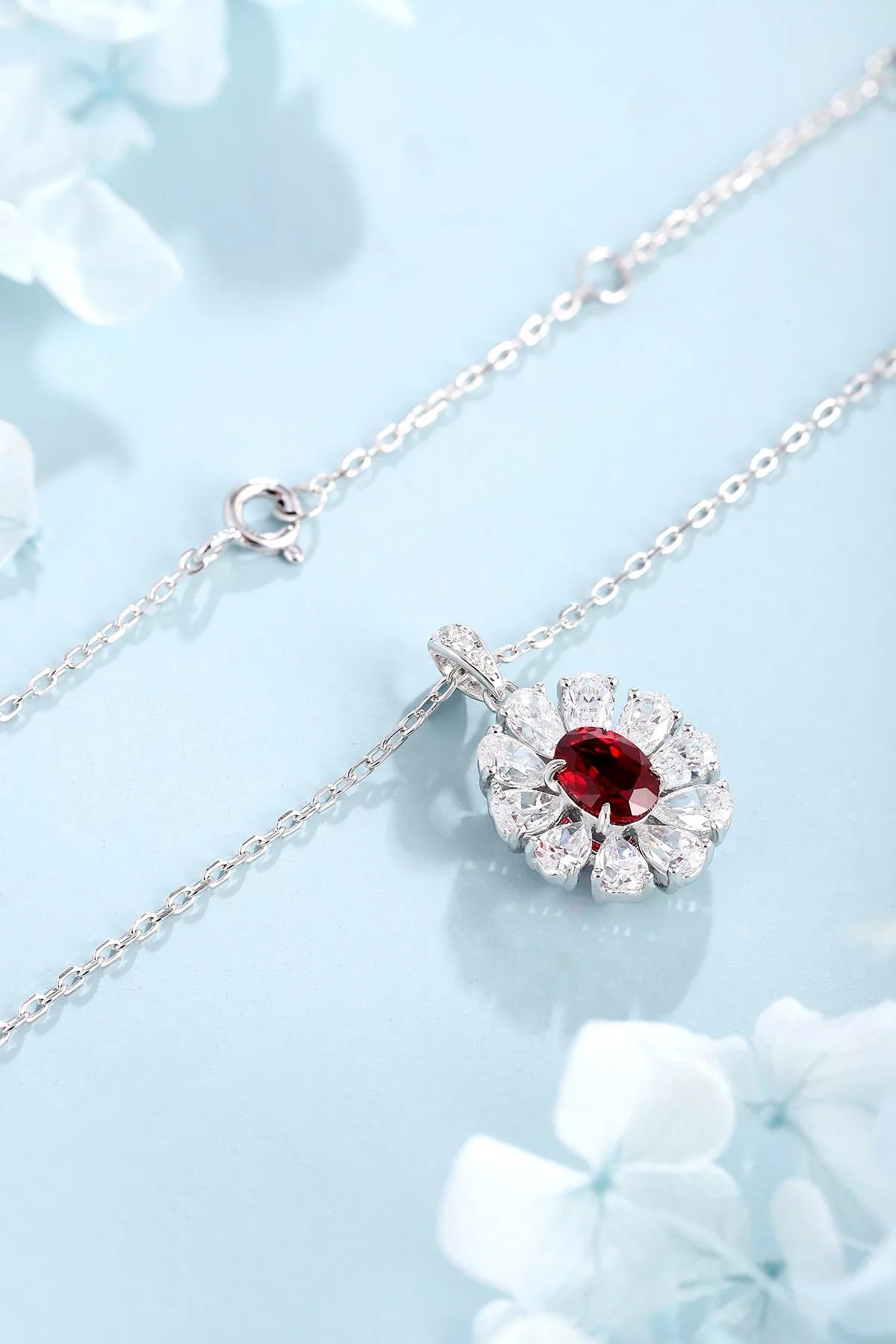 Gemfiori Anster 925 Sterling Silver High-quality Cultivated Ruby Necklace - Suitable for Parties or As a Gift
