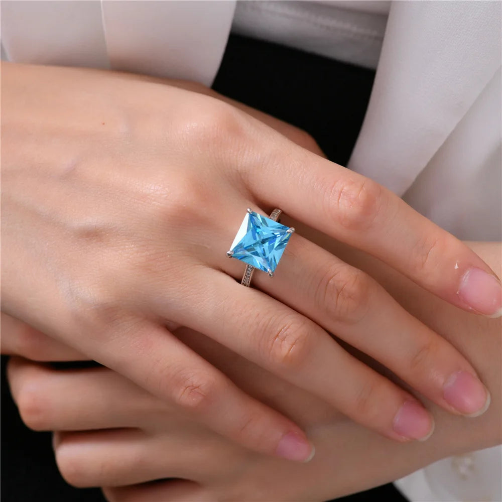 MUSHAN Jewelry Factory 925 Silver 8 Carat Luxury Princess Square 12*12 Artificial High Carbon Diamond Ring for Women