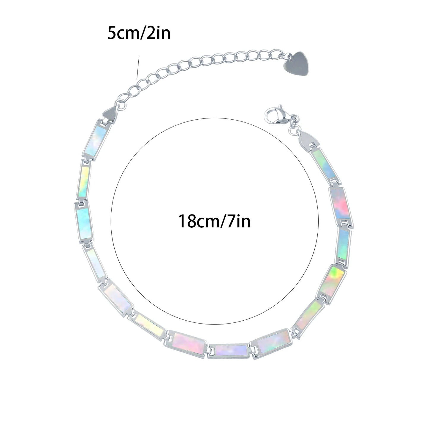Fashion Trendy Silver Plated Brass Christian Opal Inlaid Minimalist Geometric Design Women's Anniversary Chain Link Bracelet