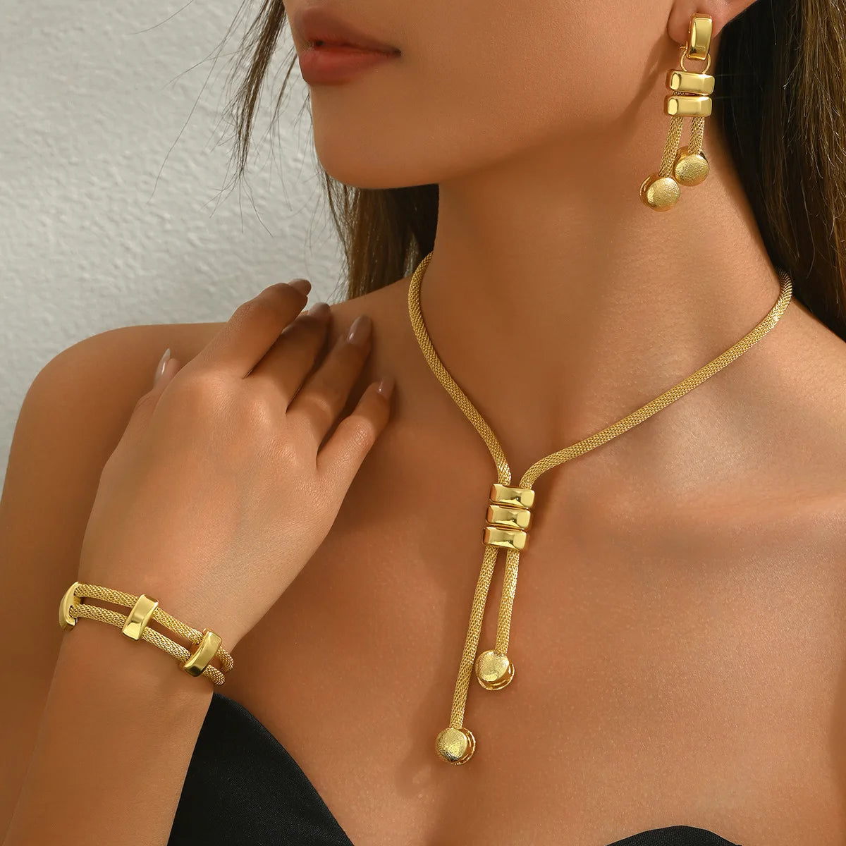 Gold Plated Geometric Charm Bracelet | Natural Stone Bezel Set Fashion Bangle