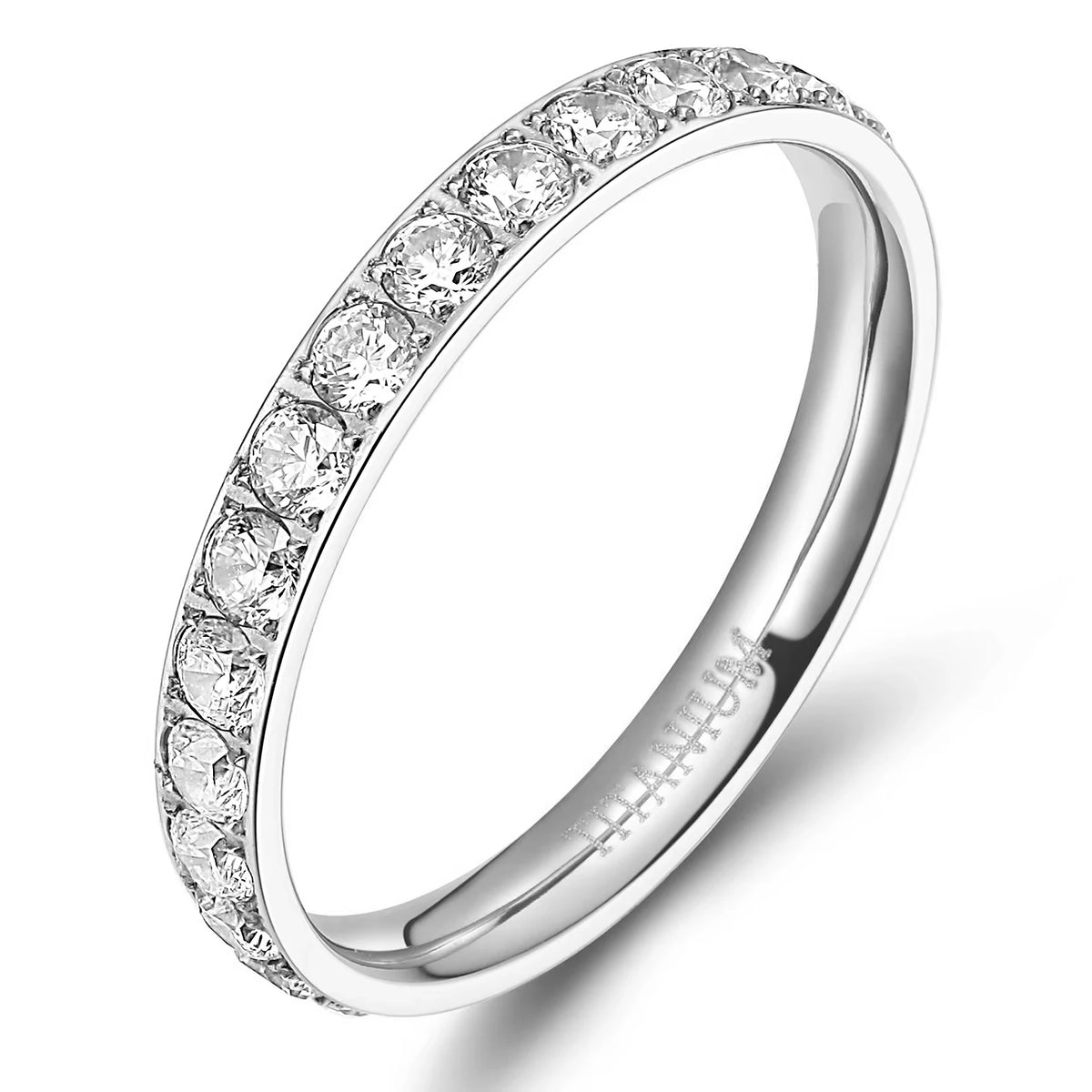 Colorful Classic Eternity Bands 3mm Titanium Silver Plated for Women Factory Price Stylish Cubic Zircon Wedding Rings Waterproof