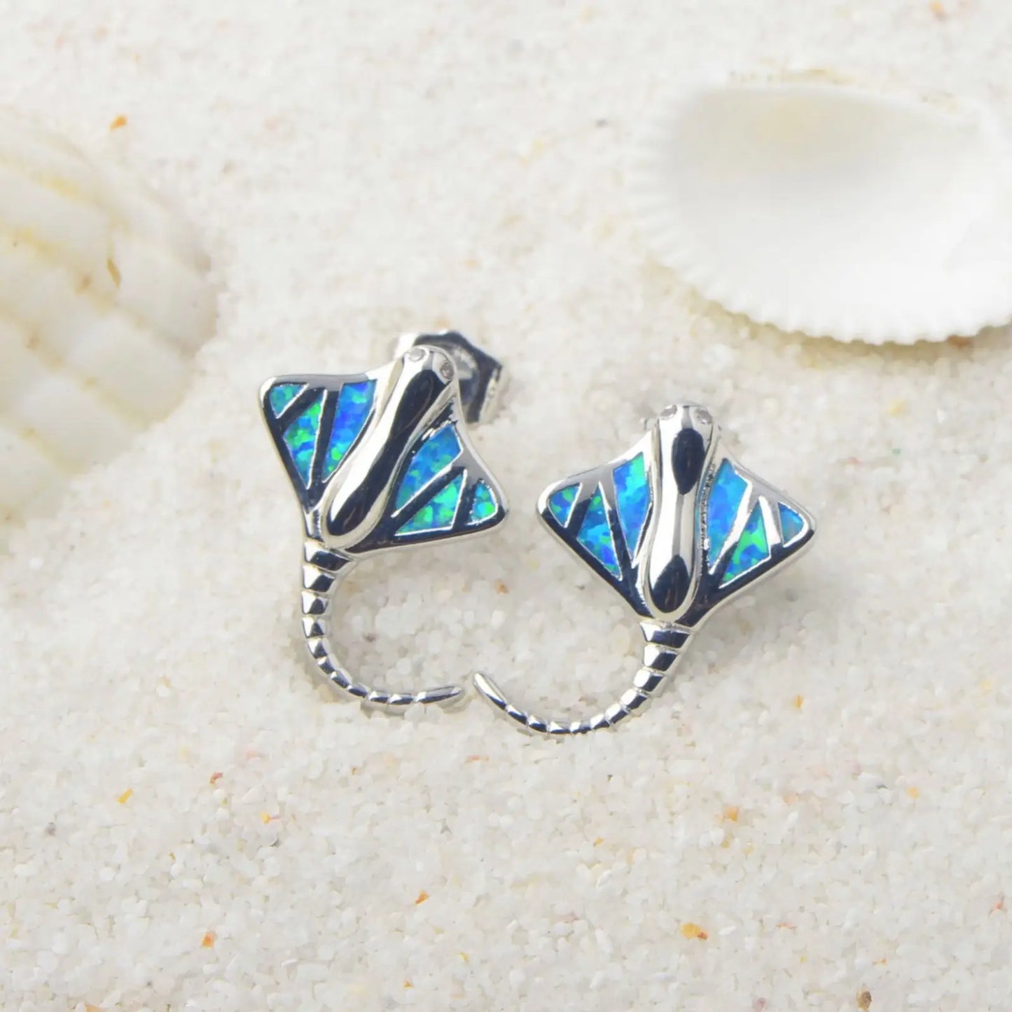 Elegant Ocean Tropical fish Opal Earrings  Dainty Studs with Inlaid Opal for Premium Style