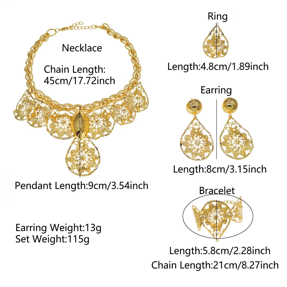 Italian Jewelry Set Alloy Brazilian Jewelry Sets Wedding Party Pendant Necklace Bracelet Ring Earrings Jewelry Set HK053522