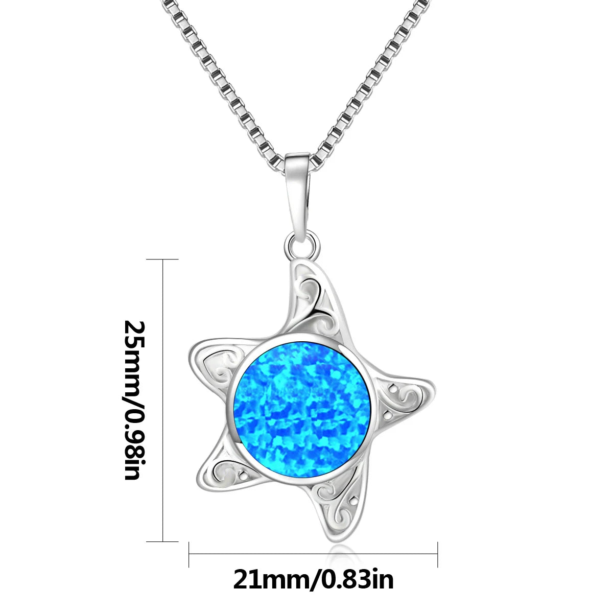 Aobao Trendy Blue Opalsea Star Sweater Chain Surfing Necklace Silver Plated Copper Alloy Inlaid Lab Created Opal