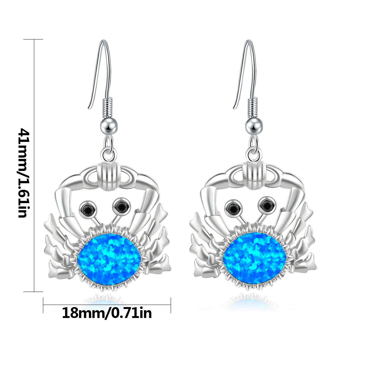 Whimsical Crab Opal Drop Earrings - Blue Fire Opal Center & Playful Seafood Design | Beach-Chic Daily Jewelry Bulk Gifts