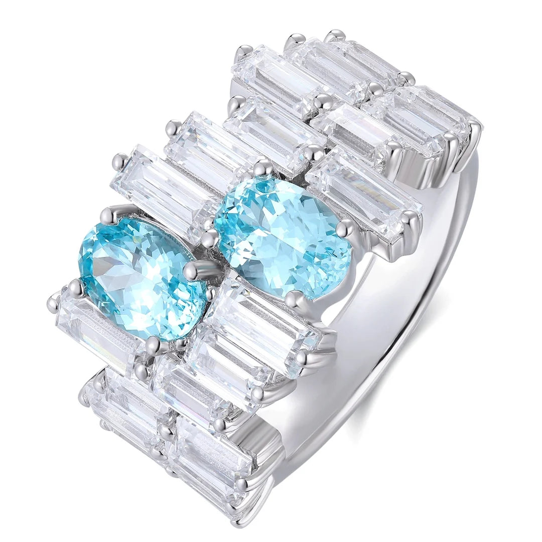 Gemfiori Fashionable Popular Rings Jewelry Blue Paraiba Wedding Ring Women Size 4-11 Women Paraiba Ring Mian Stone