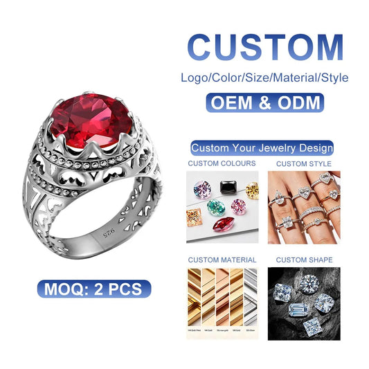 BiG-BOSS Vintage 925 Sterling Silver Men's Emerald Ring Gothic Punk Statement Jewelry Huge Gemstone Finger Rings for Men Custom Gift