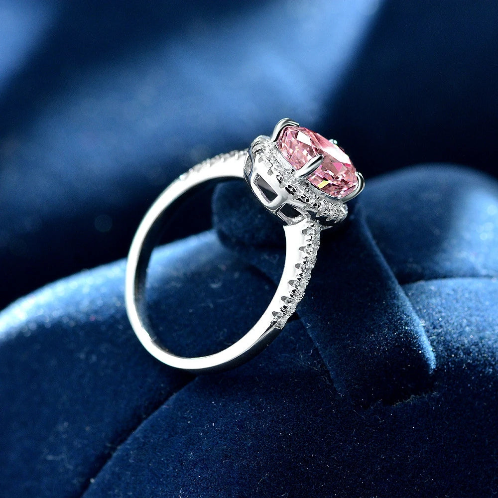 SILVERELLI 2 Carat Ice Flower Cut Pink Diamond Ring | S925 Sterling Silver | Platinum Plated | Sizes 5, 7 & 9