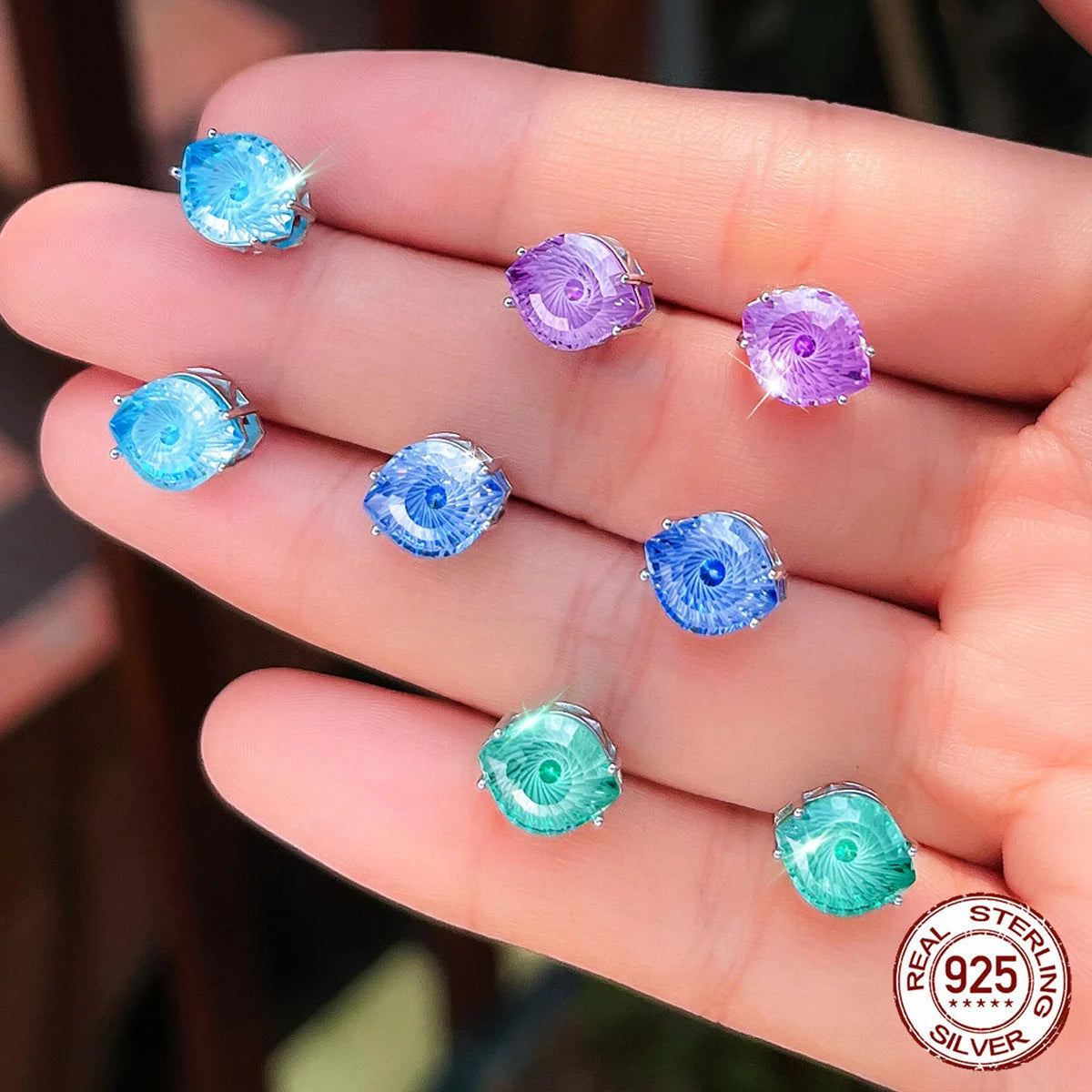 S&S 925 Sterling Silver Magic Eye CZ Stud Earrings – 4 Colours – Collection