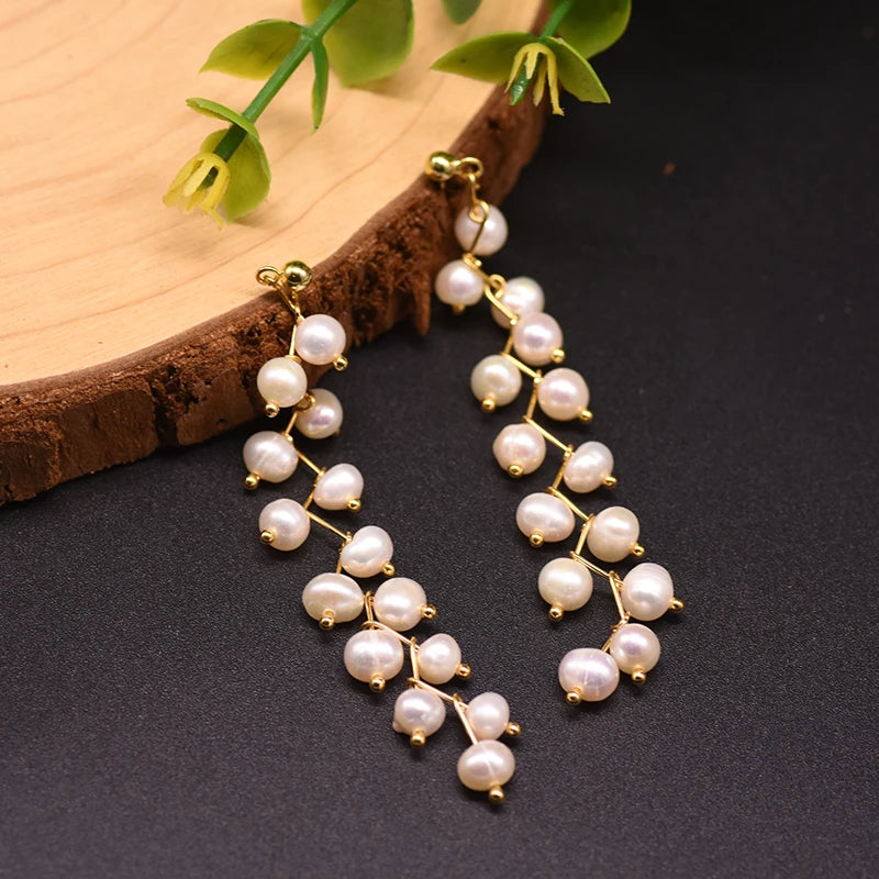 Natural Freshwater White Pearl Long Tassel Drop Earrings Birthday Gifts Fine Jewelry  Earrings for Women