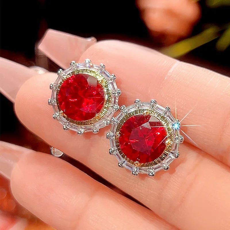 Gemfiori 2025 New Fashion Jewelry Shining Chinese Red Zircon Pendant Earrings and Rings Light Luxury Set Holiday Gift