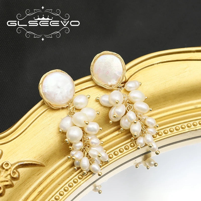 Freshwater Pearls Grape String Handmade Drop Earrings 2022 Luxury Baroque Gold Plated Dangle Earrings for Girls Women Jewellery