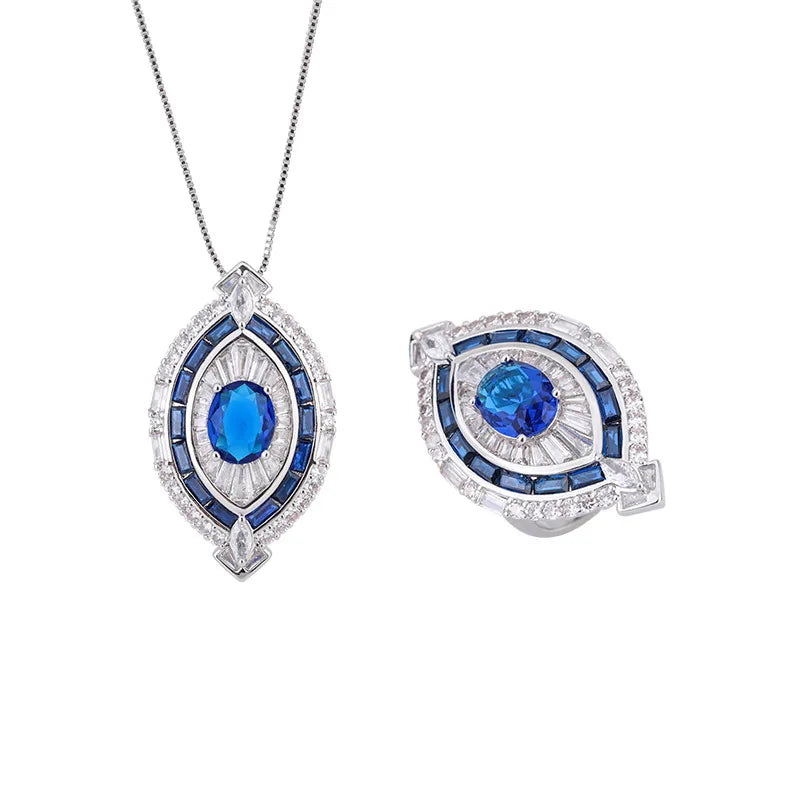 Gemfiori European and American Style Fashion Micro Inlaid Zircon Pendant Ring Luxurious and Atmospheric Diamond Ring Accessory Set