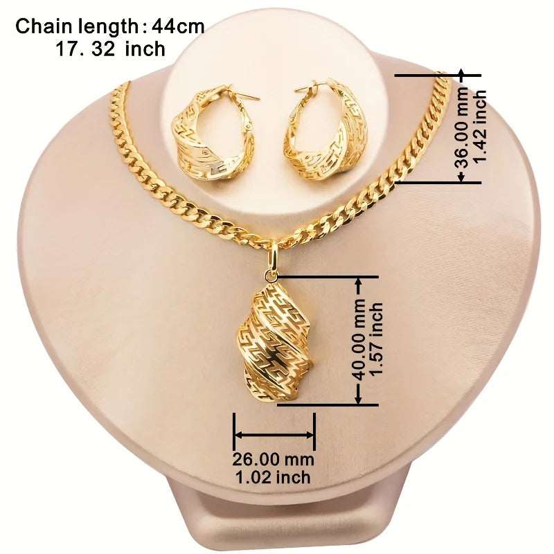 XOTICA Dubai-Style 18K Gold Plated Copper Jewelry Set for Women Elegant Vintage Necklace and Earrings for Parties and Weddings