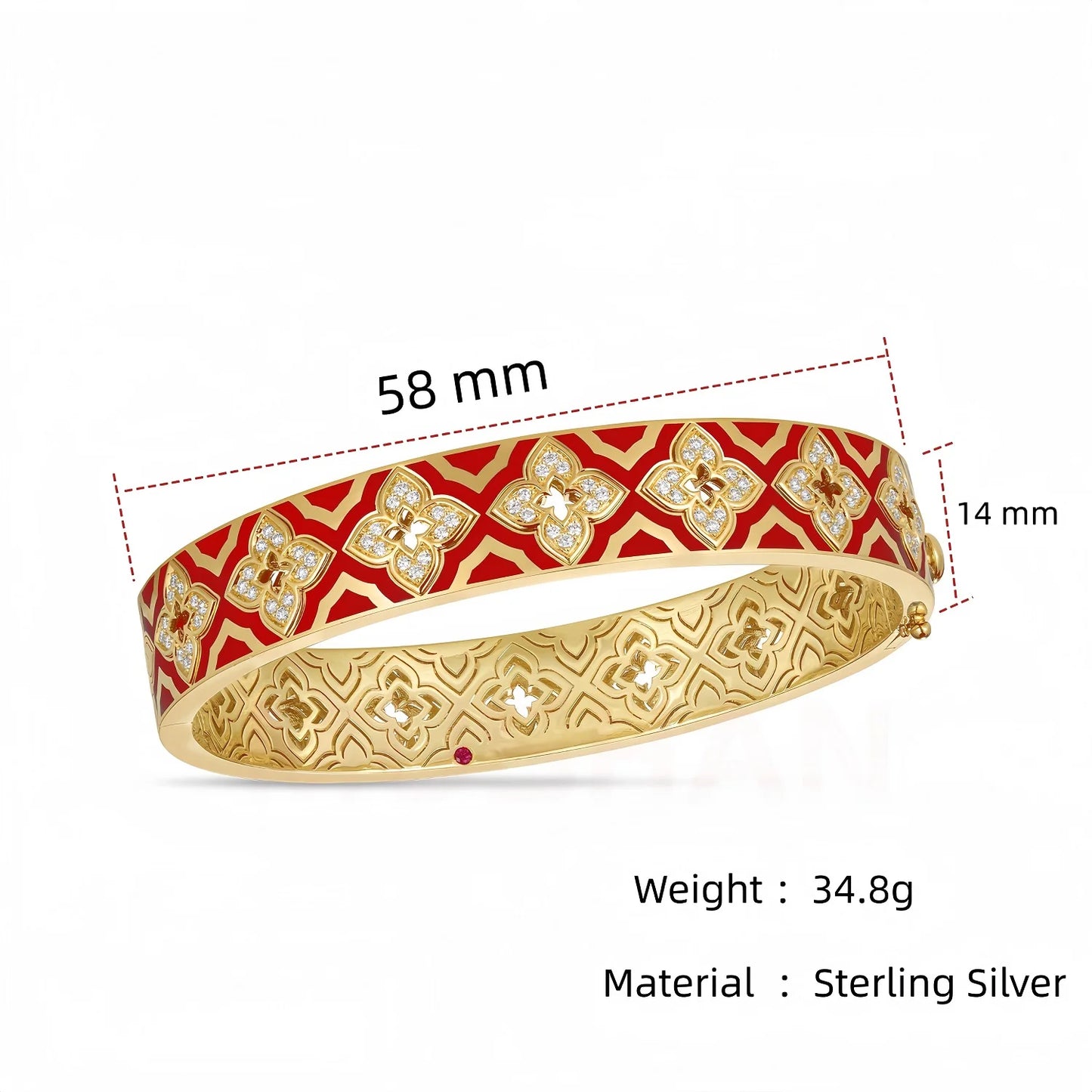 MUSHAN Jewelry Factory Luxury Designer 18K Gold Plated 925 Silver Bangles High Carbon Diamond Red Enamel Flowers Bangle Women
