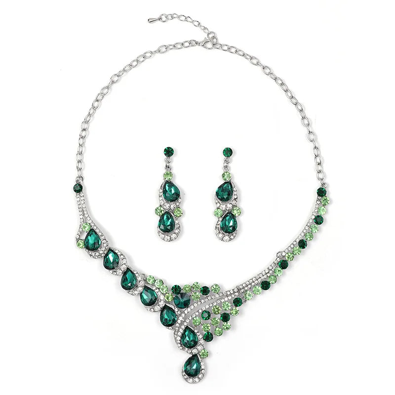 Retro Luxury Crystal Necklace & Earrings Jewellery Set | Rhodium & Gold Plated Banquet Fashion Set