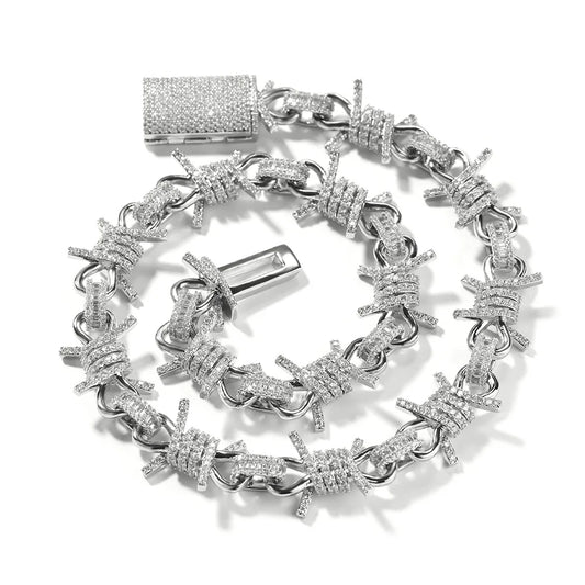 REBEL Luxury Shining Zirconia CZ Diamond Hip-Hop Necklace Personalized Punk Style Wire Thorn Collar Necklace