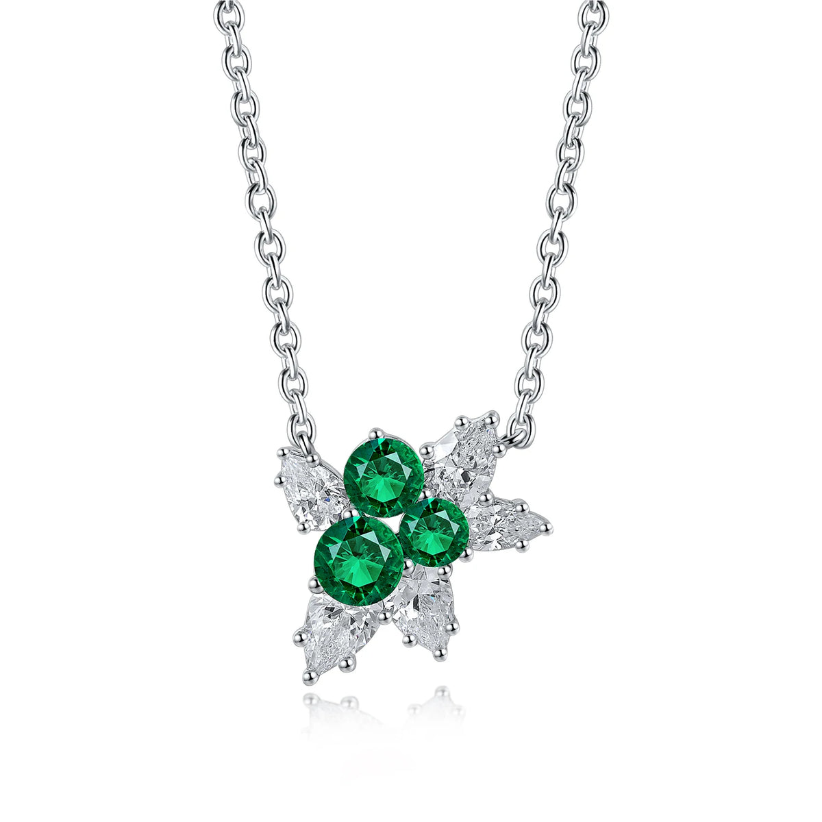 Gemfiori Factory Direct Sale Lab Grown Emerald Gemstone Pendant Necklace 925 Sun Sterling Silver Jewelry for Women