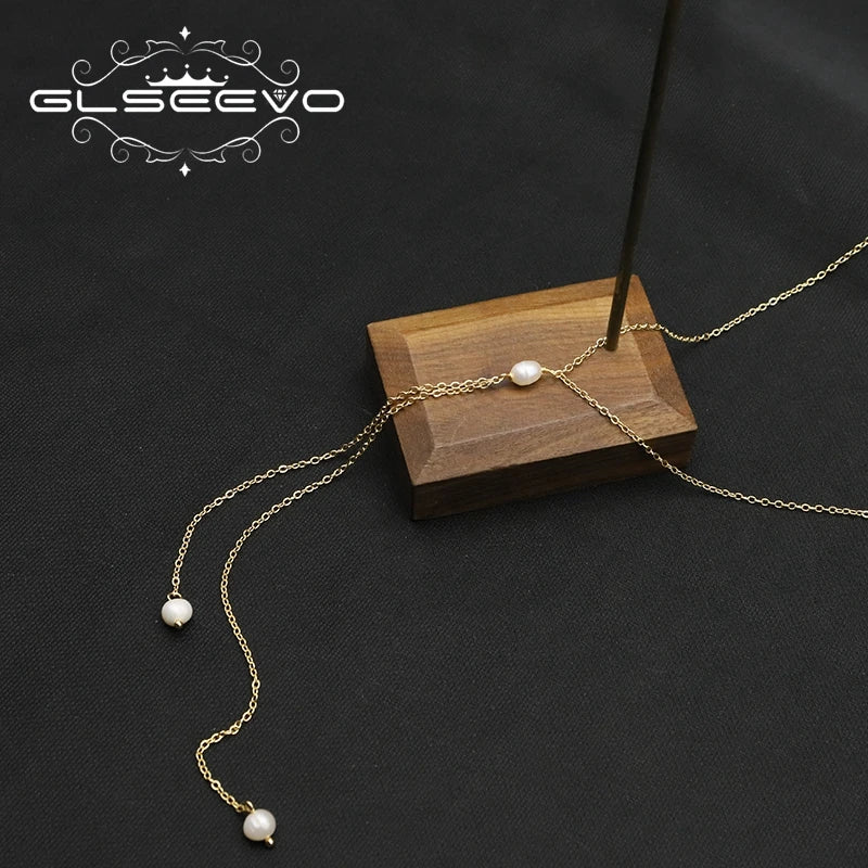 Natural Freshwater Pearl Baroque Simple Pendant Necklace Popular Chain Sweater Necklace Bridal Wedding Women Fashion Jewelry