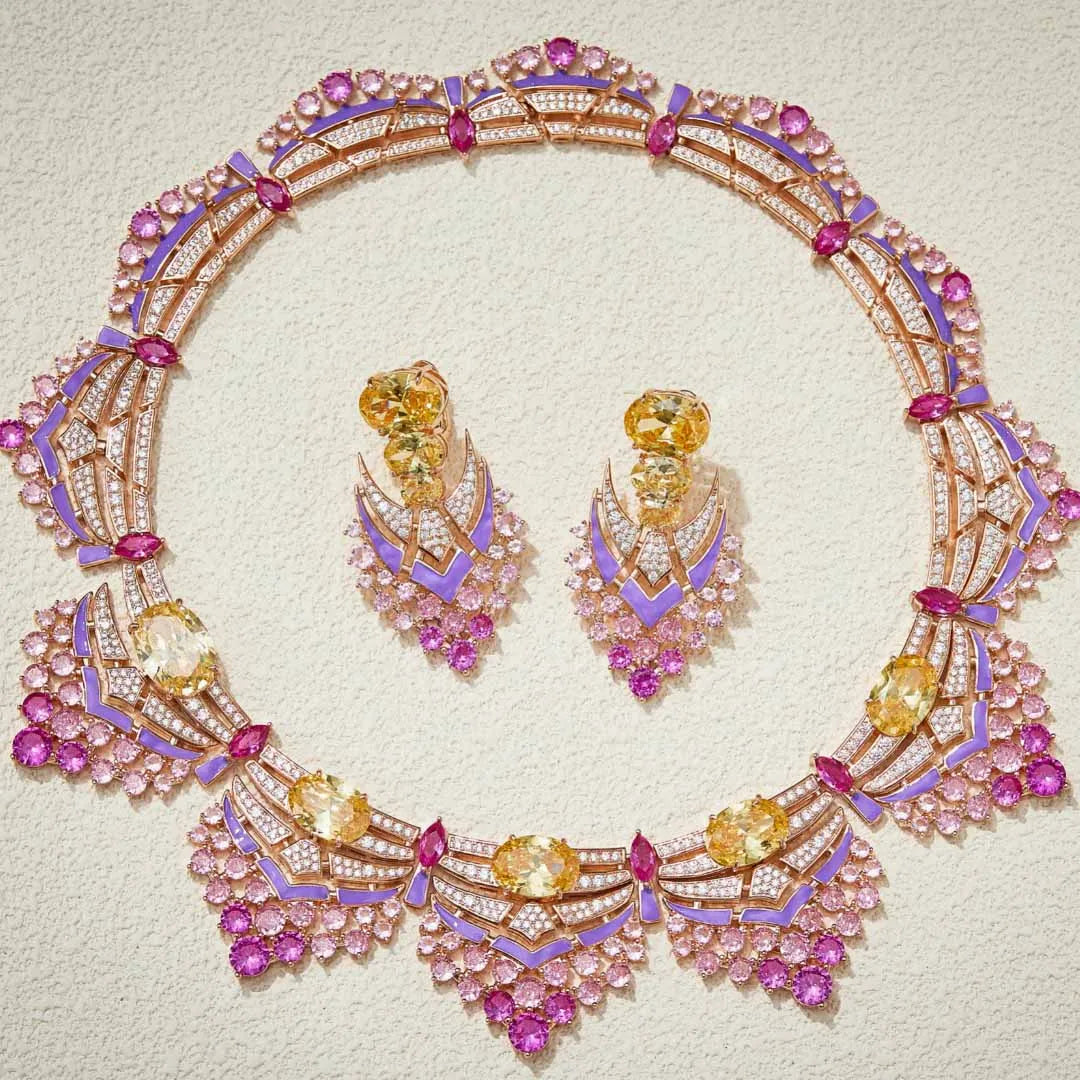 2025 Trendy Luxury Firework Design Bridal Jewelry Sets Elegant Chocker Necklace Earring Sets for Women