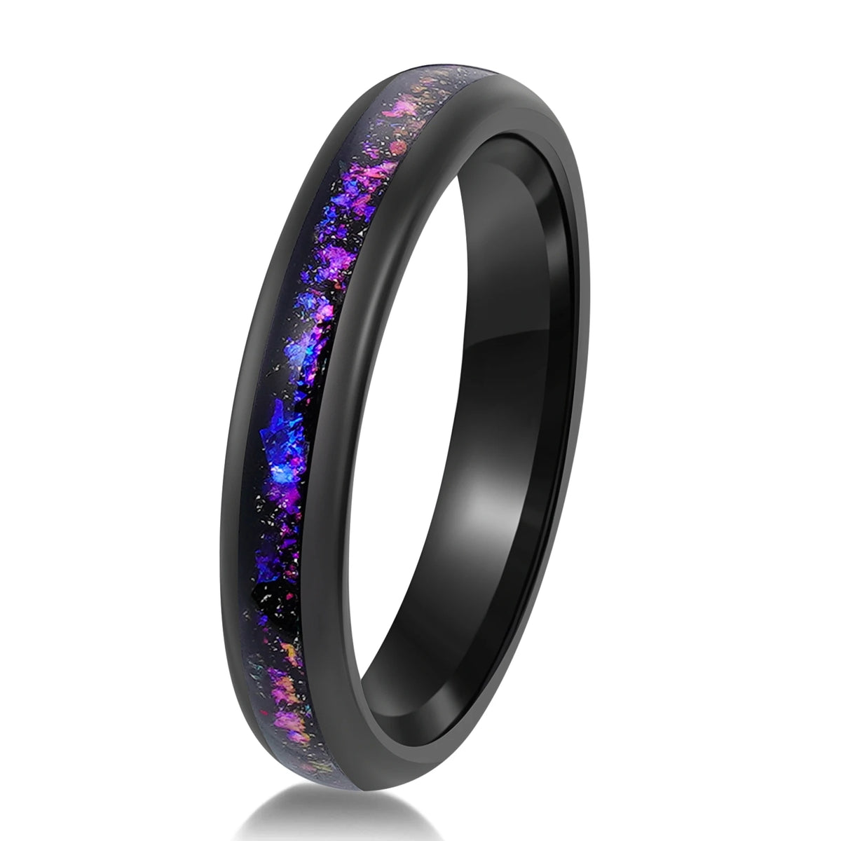 REBEL Electro Black Tungsten Wedding Ring 4mm 8mm Purple Galaxy Gemstone Inlay Anti Tarnish Promise Band Party Jewelry
