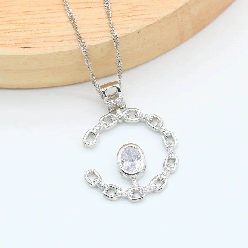 XOTICA Geometric White Zircon 925 Silver Accessories Jewelry Gift Set for Women Includes Stud Earrings Pendant Ring Gift Box Weddings