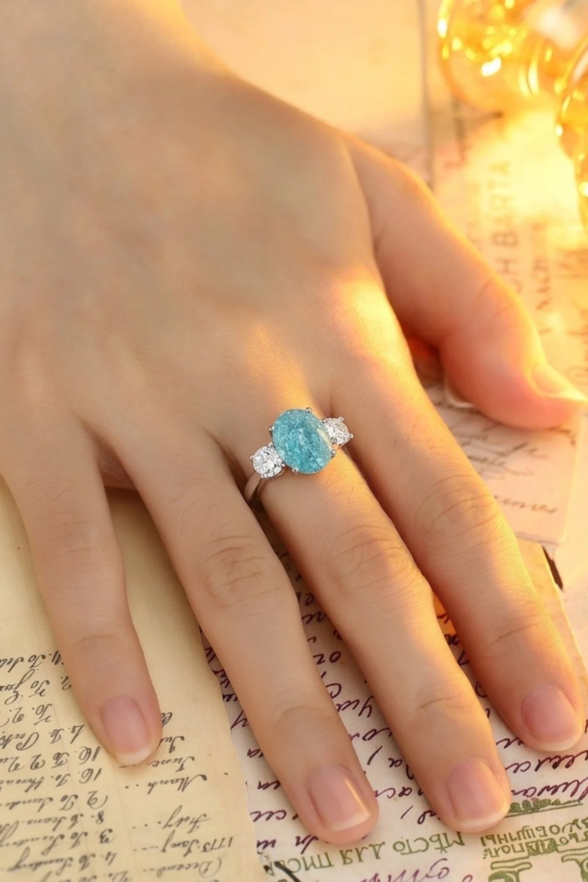 Gemfiori Anster 925silver Lab Grown Paraiba and Moissanite Ring for Women Customized Service Rings Acceptable