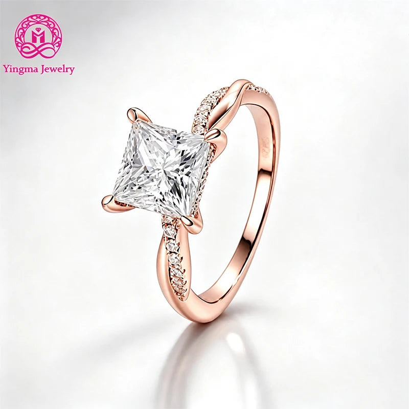 Gioiellieri 2CT D Color VVS2 Majestic Princess Cut Lab Grown Diamond Ring 9K 10K 14K 18K Real Gold PT950 Twisted Paved Women Statement Ring