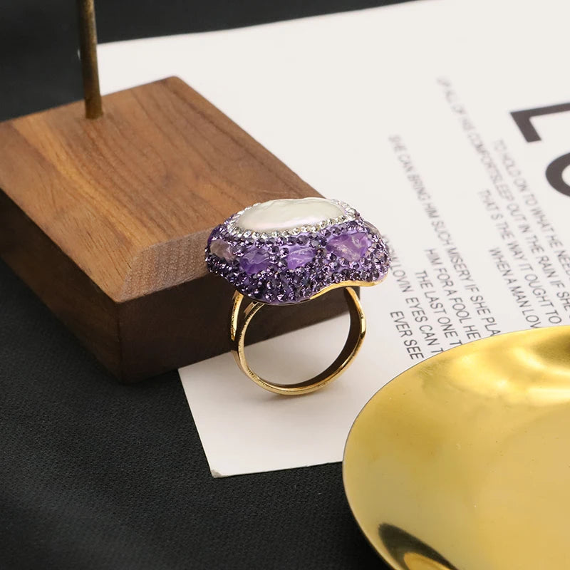 European American 2022 Cross-border New Fashion Ring Creative Personality Luxury Ring Simple Versatile Pearl Rings