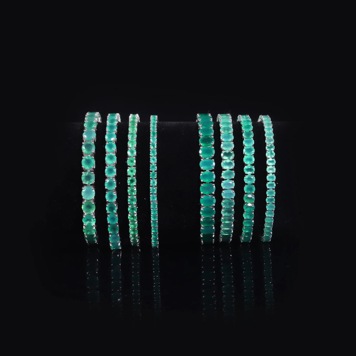 ArtistA Abiding Custom Round 3mm 4mm 5mm 6mm Natural Green Agate Gemstone Chrysoprase Rhodium Plated 925 Silver Tennis Bracelet