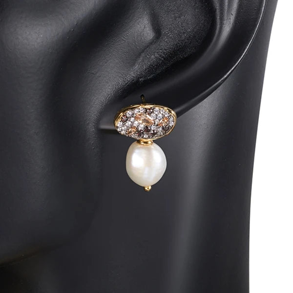 2023 Fashion Jewelry 18K Gold Plated 925 Sterling Silver Women's Baroque Freshwater Pearl Pendant Earrings-Gift