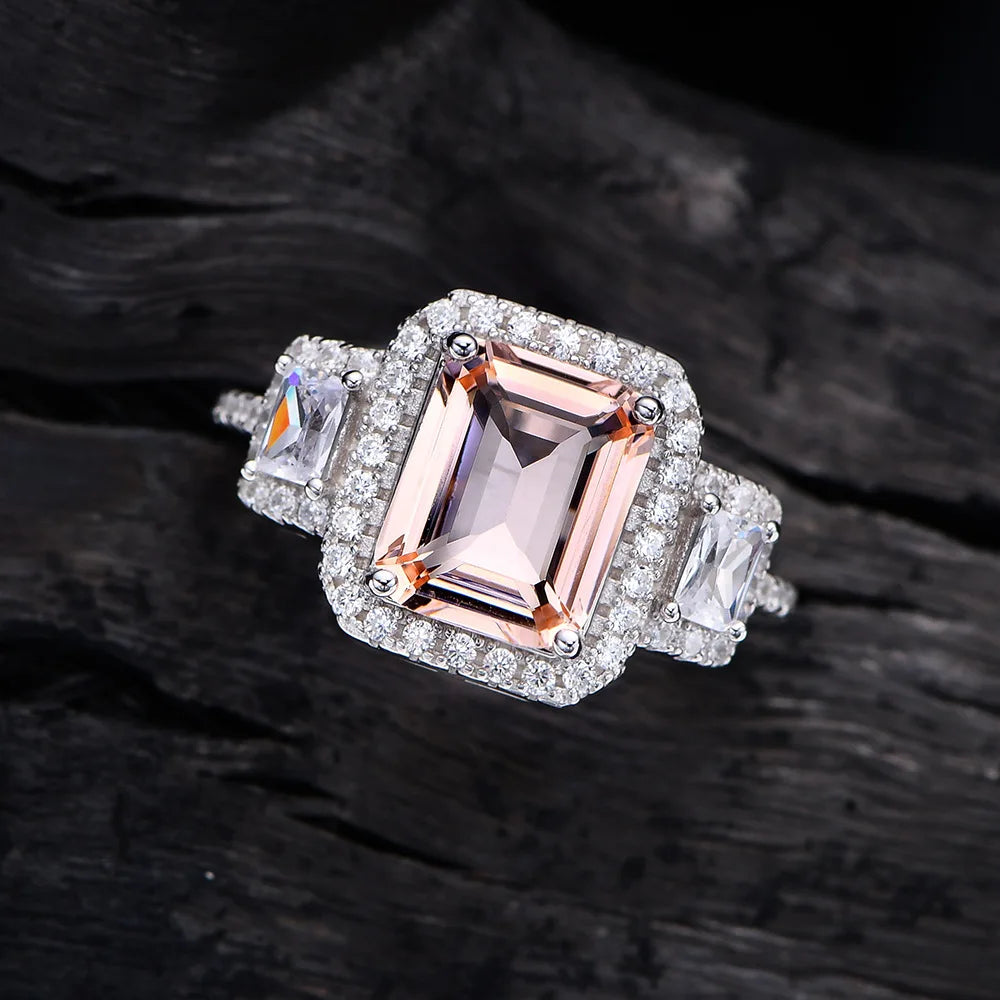 MuShan Jewelry Factory HCD Gemstones Emerald Ring Band 925 Sterling Silver Ring 8 * 10 Emerald Cut HCD Stones Ring Jewelry