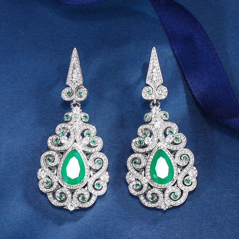 Gemfiori 2025 New Brass Gold-plated Grandmother Green Zircon Palace Style Retro Temperament Set