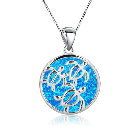 Bohemian Hawaiian Blue Opal Turtle Necklace-3 Turtle Pendant Trendy Copper Sweater Chain Necklace for Women Wholesale